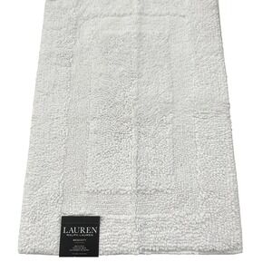 LAUREN Ralph Lauren Wescott White Bath Rug 17x24 | Skid Resistant Latex Backing